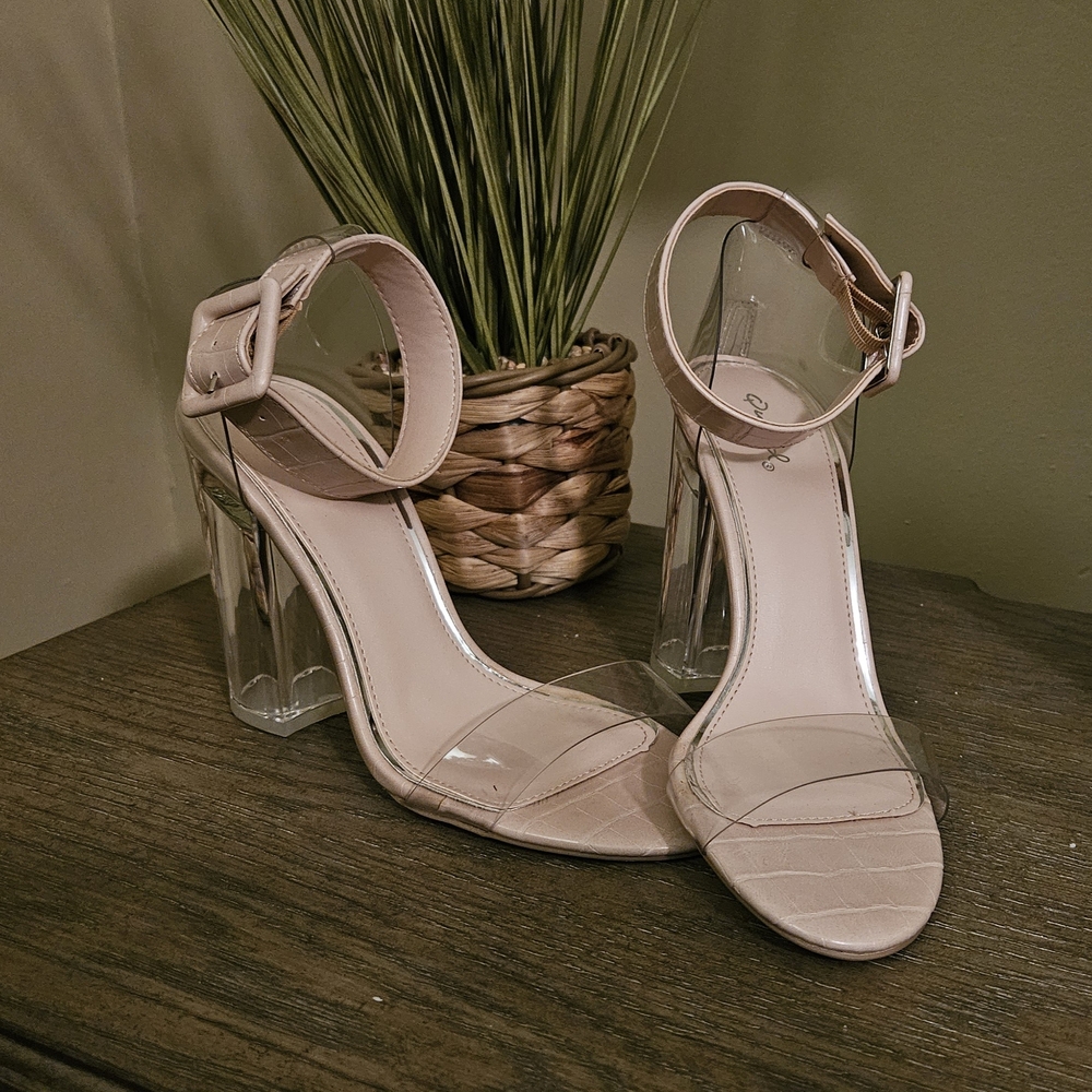 Qupid Blush Ankle Strap Heels